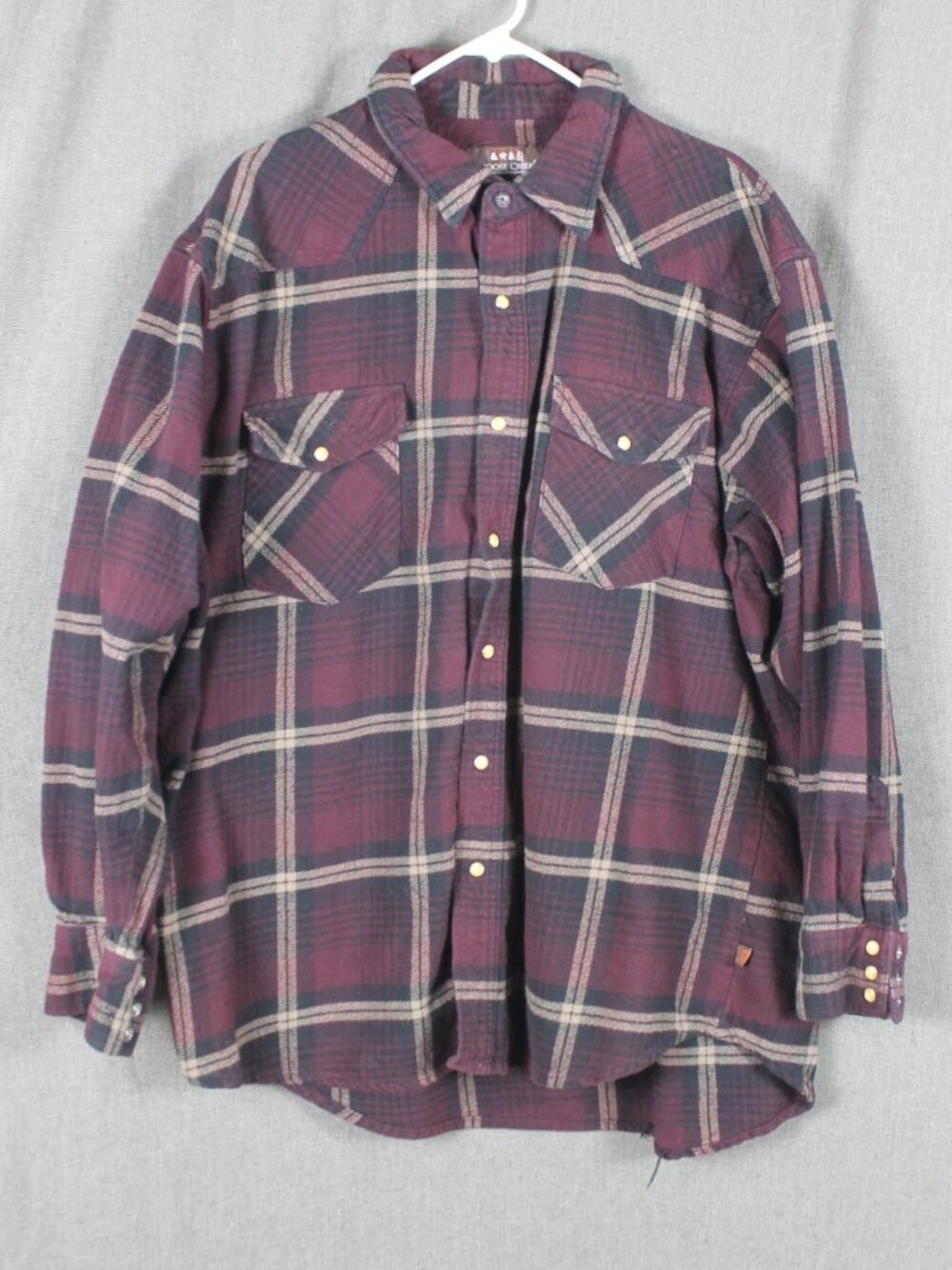 Moose Creek Men's XXL Flannel Plaid Snap Front Western Jacket Shirt Burgundy